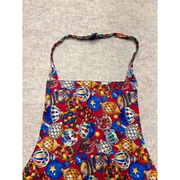 Handmade Reversible Holiday Christmas Themed Apron Floral Ornaments - Picture 3 of 8
